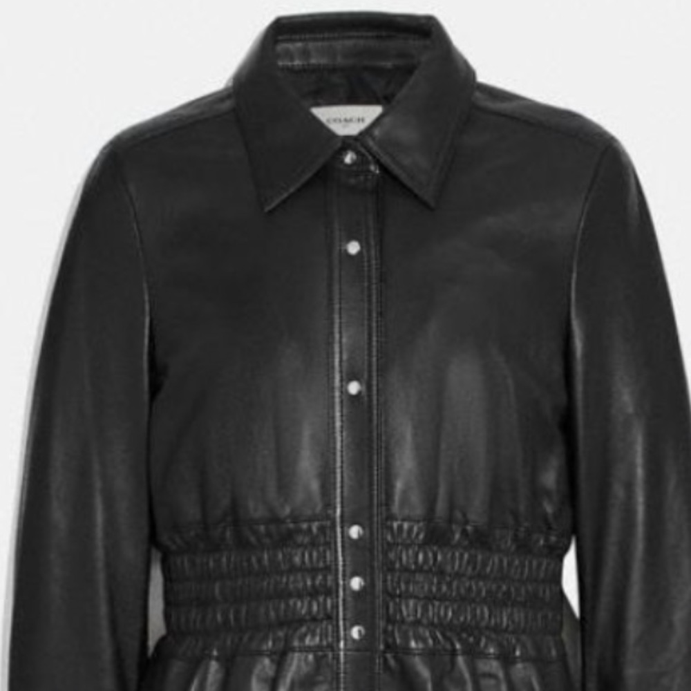 COACH 1941 BLACK SMOCKED LAMB LEATHER DRESS SIZE US 4 - Picture 2 of 4